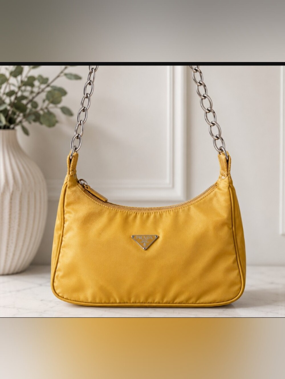 Prada Yellow Nylon Mini Shoulder Bag – Zip Top – Made in Italy